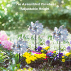10 Pack Reflective Pinwheels with Plastic Stakes| 19.7 inch Pre-Assembled Sparkle Pin Wheel Set | Scare Off Birds and Animals Away | Decorative for Garden, Yard, Lawn