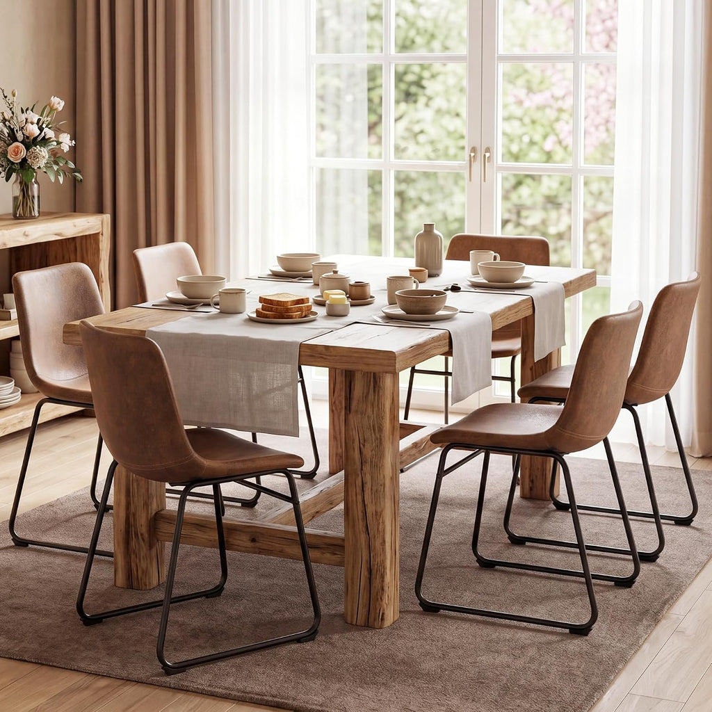 GOTMINSI Dining Chairs Set of 4, 18 Inch Modern Dinner Chairs, Armless Dining Room Chairs with Sturdy Metal Legs and Upholstered Backrest for Kitchen(Dark Brown)