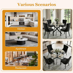 Dining Table Set for 4, Round Glass Kitchen Table with 4 Black Upholstered Velvet Accent Chairs, 5-Piece Modern Dining Room Set for Kitchen, Apartment, Small Spaces
