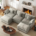 WorthFurni 111.4" Modular Sectional Sofa, U Shape Cloud Couch with 2 Movable Ottoman, Comfy Chenille Deep Seat Sofa with Soft Pillows for Living Room Bedroom Apartment (Grey)