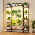 C1 Plant Stand Indoor with 6 Grow Lights, 6 Tiered Large Metal Plant Stand, 55 Inches Tall Plant Shelf with Hooks, Plant Holder Display Shelves for Patio, Garden, Living Room, Balcony