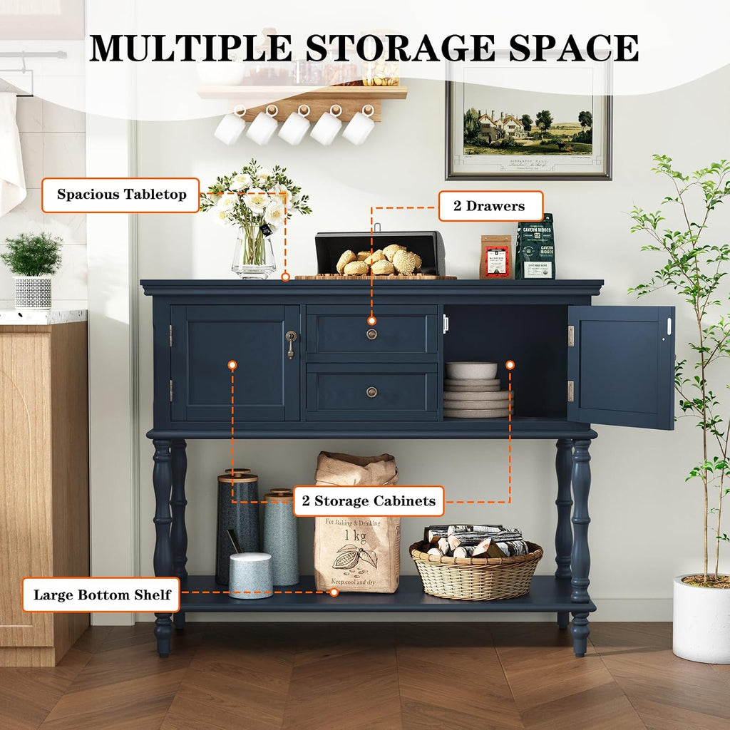 ARTPOWER Console Table with 2 Drawers, Retro Entryway Table with 2 Door | Solid Wood Veneer Entry Table, Behind Couch Sofa Table with Open Storage Shelf for Living Room, Foyer, Hallway