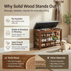 Solid Wood Shoe Bench with Storage, Flip-Top Soft-Close Lid, Adjustable Shelves, Cushioned Entryway Shoe Rack Organizer, 31.5”