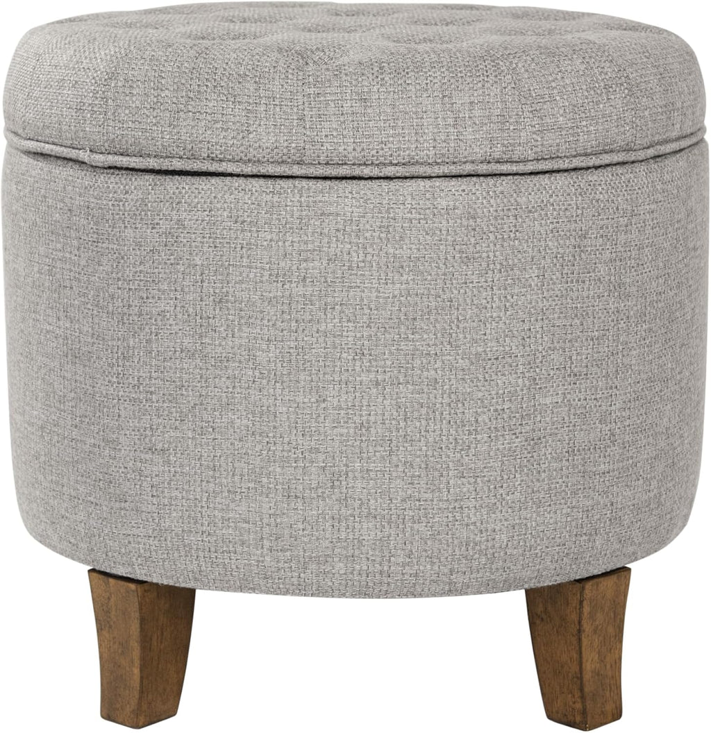 HomePop 19" Button Tufted Round Storage Ottoman - Gray Fabric