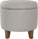 HomePop 19" Button Tufted Round Storage Ottoman - Gray Fabric