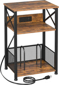 AMHANCIBLE Record Player Stand with Charging Station, Turntable Stand with Storage Cabinet, 3 Tier End Table Hold Up to 100 Albums, Record Table for Vinyl, Living Room, Rustic Brown, HETCD01BR-1