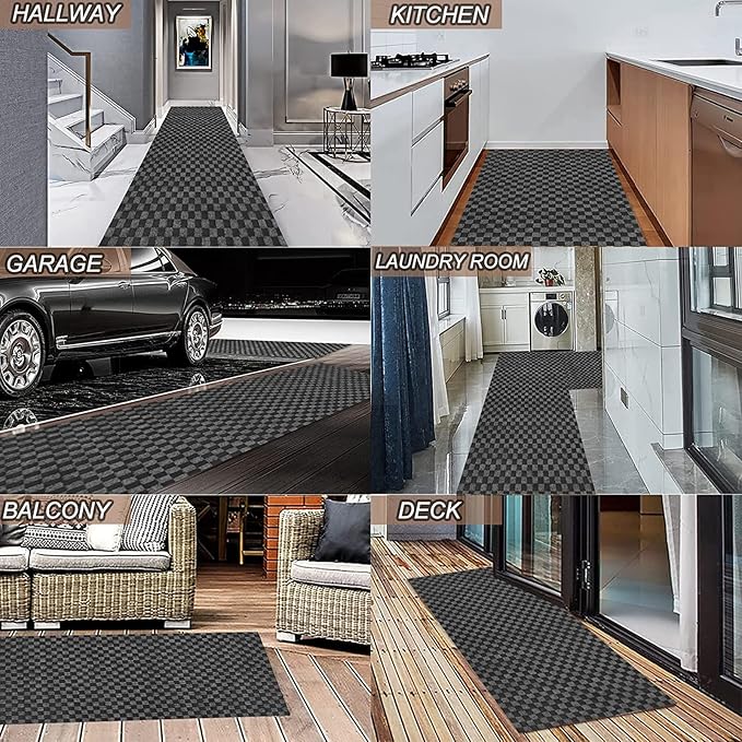 4' x 47' Runner Rugs with Rubber Backing, Indoor Outdoor Utility Carpet Runner Rugs, Checkered Gray, Can Be Used as Aisle for The RV and Boat, Laundry Room and Balcony