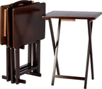 Amazon Basics Portable Foldable TV Tray Table with Storage Rack, Space-Saving Design, Sturdy Wood, 14.6" L x 19" W x 26" H, Espresso, 4-Pack