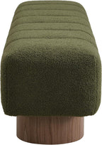 Upholstered Dining Bench, End of Bed Entryway Bench Ottoman for Bedroom Living Room, Dining Room, Green Boucle Fabric Stool Top Wood Leg, 300 LBS Weight Capacity, No-Assembly, Green