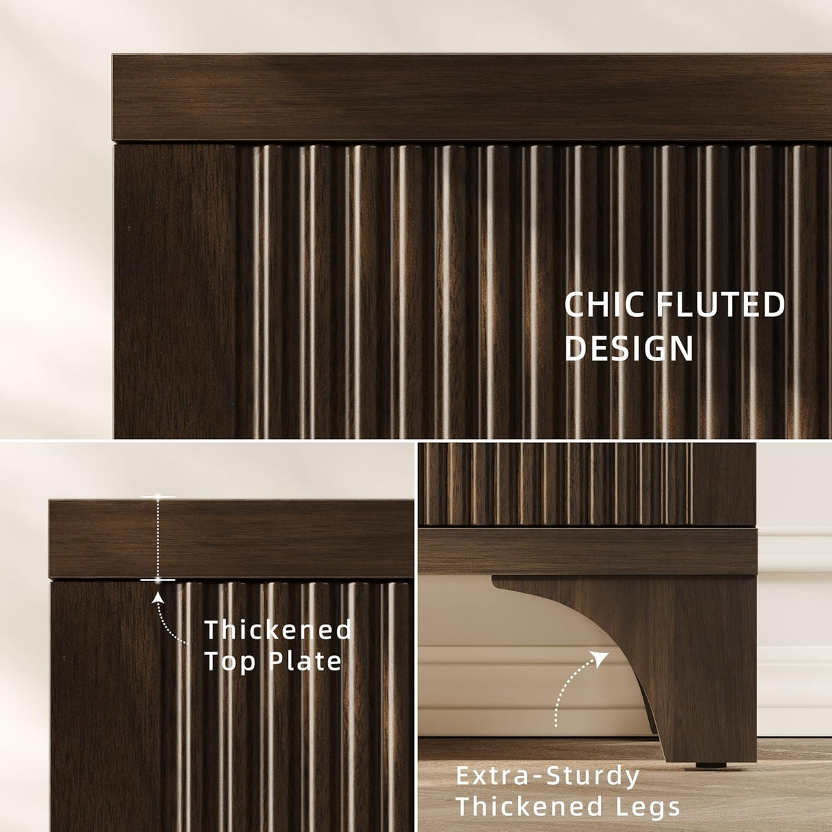 Mid Century Modern Fluted Buffet Cabinet with Storage, Accent Sideboard and Credenza Storage Cabinet with Doors, Wood Coffee Bar Console for Kitchen, Living Room (Walnut Brown, 47" 2-Door)