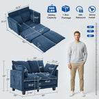 49" Loveseat Sofa Bed, 2 in 1 Convertible Small Sofa Pull Out Couch Bed Chenille Deep 2 Seat Sleeper Twin XL Futon Mattress for Small Spaces Living Room Bedroom Apartment Office, Blue