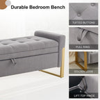 57" Storage Ottoman Bench，Upholstered Linen End of Bed Bench Entryway Storage Bench for Living Room,Light Grey