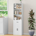 67" Tall Kitchen Pantry Storage Cabinet, Modern Freestanding Food Storage Unit with Doors, 4 Tier Open Shelves, Cupboard for Small Kitchen, Mudroom or Hallway (White, with Drawer)