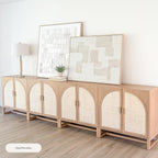 Nathan James Paxton Mid-Century Modern Wood Storage Cabinet with Doors, Arched Storage Cabinet for Living Room or Kitchen with Rattan Door Details, Raw Oak