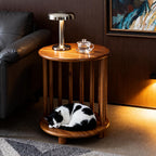 Round Teak End Table with Storage, Nightstand Sofa Side Table for Living Room Indoor/Outdoor Use, Accent Coffee Table for Patio Balcony Wooden Furniture, 15"x15"x19"
