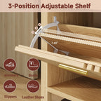 UNIQUITE Shoe Storage Bench with Flip Drawers, Padded Seat Cushion, 39.4" W x 12.6" D x 21.85" H, Entryway Cabinet with Slatted Doors for Hallway Living Room, Natural