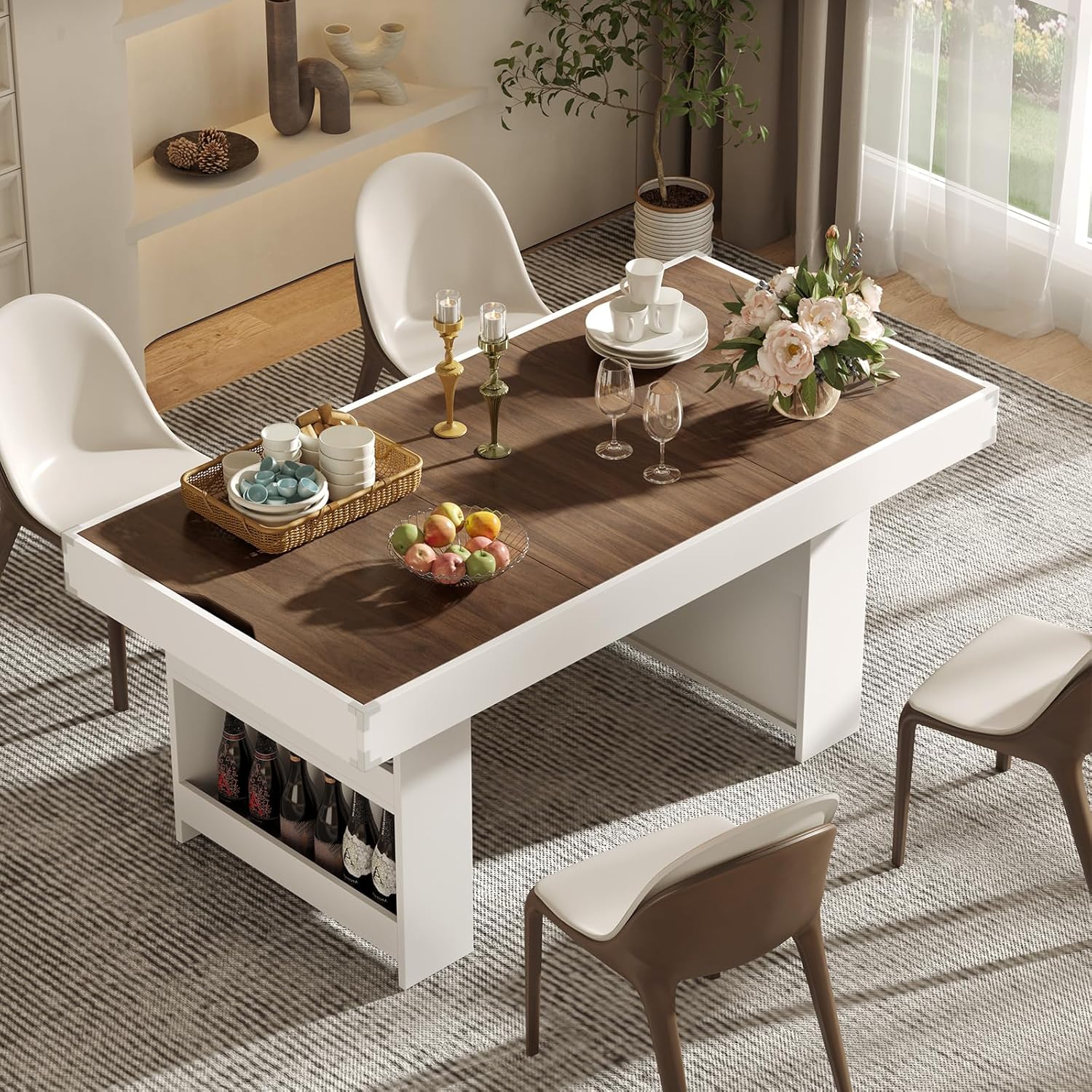 47″ Dining Table with Storage Shelf & Drawers,Multi-Functional Dining Game Table for 4–6-Removable Top, Space-Saving Convertible Design w/Hidden Storage, for Poker Card Games Family Meals