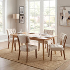 UVV Wooden Dining Chairs Set of 2, Mid Century Tufted Upholstered Kitchen Chairs Dining Room Chairs, Velvet Farmhouse Dinner Chair for Kitchen Dining Room, Beige