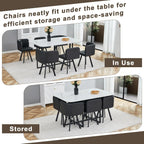 Merax 7-Piece Dining Set with Faux Marble Table, PU Upholstered Chairs, Space-Saving Kitchen Table for Dining Room/Breakfast Nook/Small Spaces, White+Black