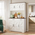 71" Kitchen Pantry Cabinet with Charging Station, Pantry Storage Cabinet Large Kitchen Hutch with Microwave Stand, Coffee Bar Station with Doors and Adjustable Shelves for Kitchen, White