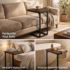 TEMI C Shaped End Table for Couch - Small Side Table and TV Tray for Eating or Laptop, Accent Desk for Chair or Sofa, Easy Assembly, Space-Saving Design for Living Room or Bedroom,Rustic Walnut