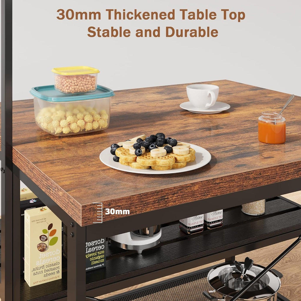 IDEALHOUSE 42" Kitchen Island with Storage & Seating - 3-Tier Bakers Rack, Microwave Stand with 5 Hooks, Multi-Function Island Table for Kitchens (42"×28"×72")