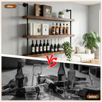 39.4" Metal Wine Rack Wall Mounted with LED Strips and Glass Holder | 3-Tier Industrial Metal Bar Shelf Wall Mounted Wine Rack for Kitchen, Bar, Dining Room (Black, 100cm/39.4in)