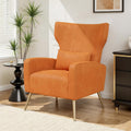 Luxanimarion Velvet Accent Chair Wingback for Living Room, High Back Arm Chair with Golden Legs Lumbar Pillow, Upholstered Single Sofa Bedroom Orange