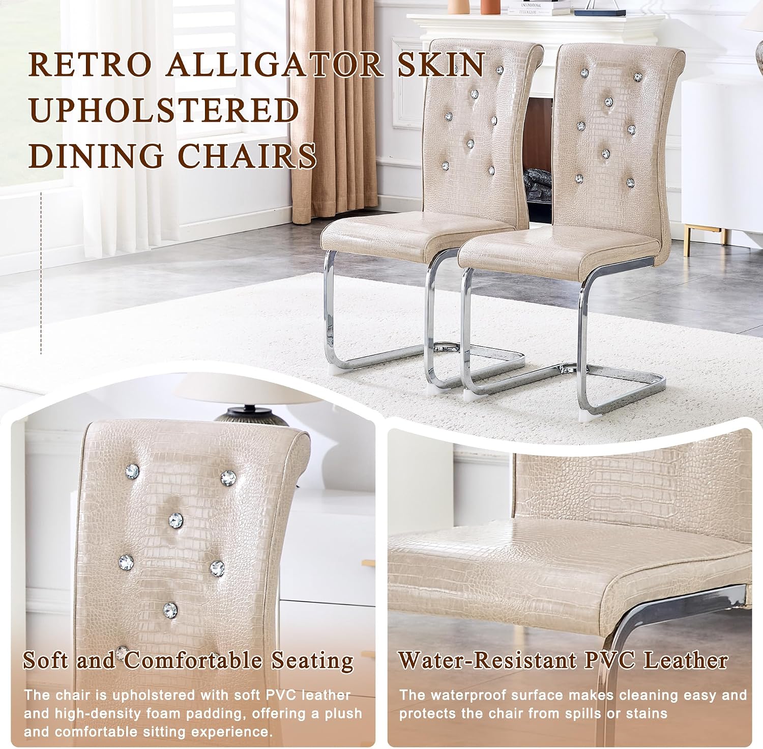 Dining Table Set for 6, Kitchen Table Chairs Set of 6, Modern Dining Room Set 63'' Marble Dinner Table PU Leather Upholstered Chairs for Kitchen (Beige-cro)