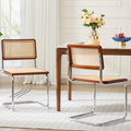 Flouki Rattan Dining Chairs Set of 2, Boho Accent Chairs for Kitchen Room with Natural Cane Mesh, Mid Century Cantilever Design, Solid Rubber Wood, Brown