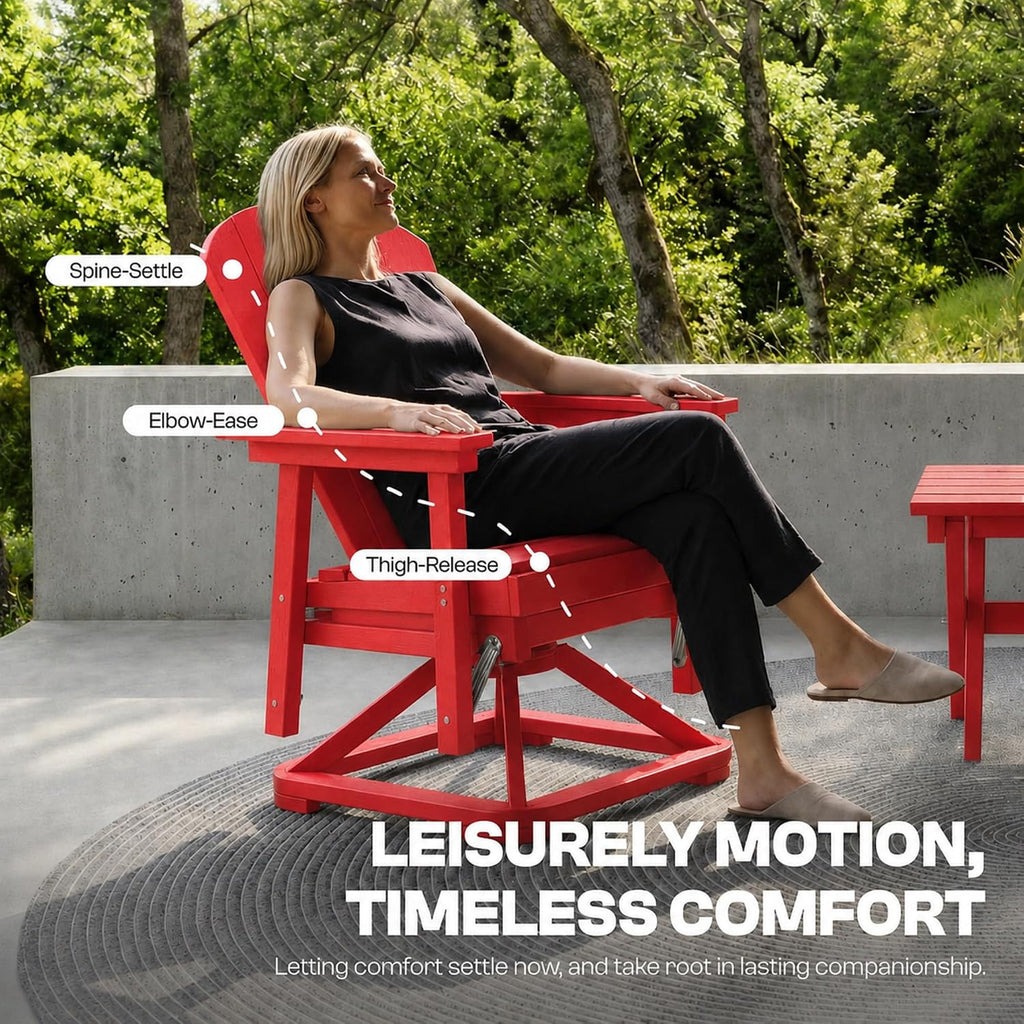 Set of 2 Adirondack Swivel Glider Chairs, All-Weather HDPE Patio Glider Set for Porch, Balcony, Heavy Duty Swivel Rocker Outdoor Seating, 360 Degree Rotation, Red