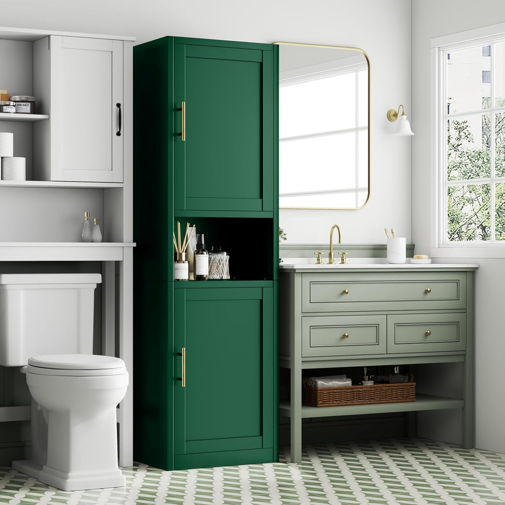 Tokawa 67" Tall Pantry Cabinet, Kitchen Metal Storage Cabinet with Breathable Mesh Doors, 4 Adjustable Shelves, Reversible Doors, Cord Hole, Reversible Door, Green