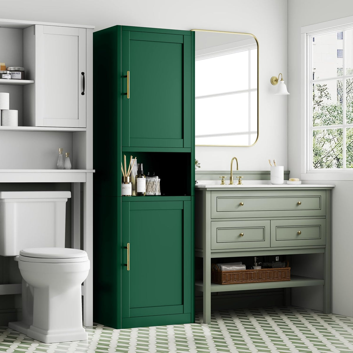 Tokawa 67" Tall Pantry Cabinet, Kitchen Metal Storage Cabinet with Breathable Mesh Doors, 4 Adjustable Shelves, Reversible Doors, Cord Hole, Reversible Door, Green
