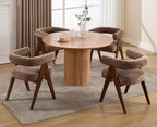 CIMOTA Barrel Wooden Dining Chairs with Arms Set of 2, Farmhouse Fabric Upholstered Kitchen Chairs with Walnut Wood Legs Contemporary Armchairs Accent Side Chairs for Dining Living Room,Chenille Khaki