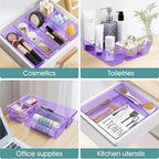 WOWBOX 25 PCS Plastic Drawer Organizer Set, Desk Drawer Divider Organizers and Storage Bins for Makeup, Jewelry, Gadgets for Kitchen, Bedroom, Bathroom, Office, Clear Purple