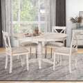 Extendable Dining Table Set for 4, 5 Piece Kitchen Table and Chairs Set, 4 X-Back Solid Wood Dining ChairSet, Industrial Oval Round Dining Table for Small Space, Apartment, French Country White
