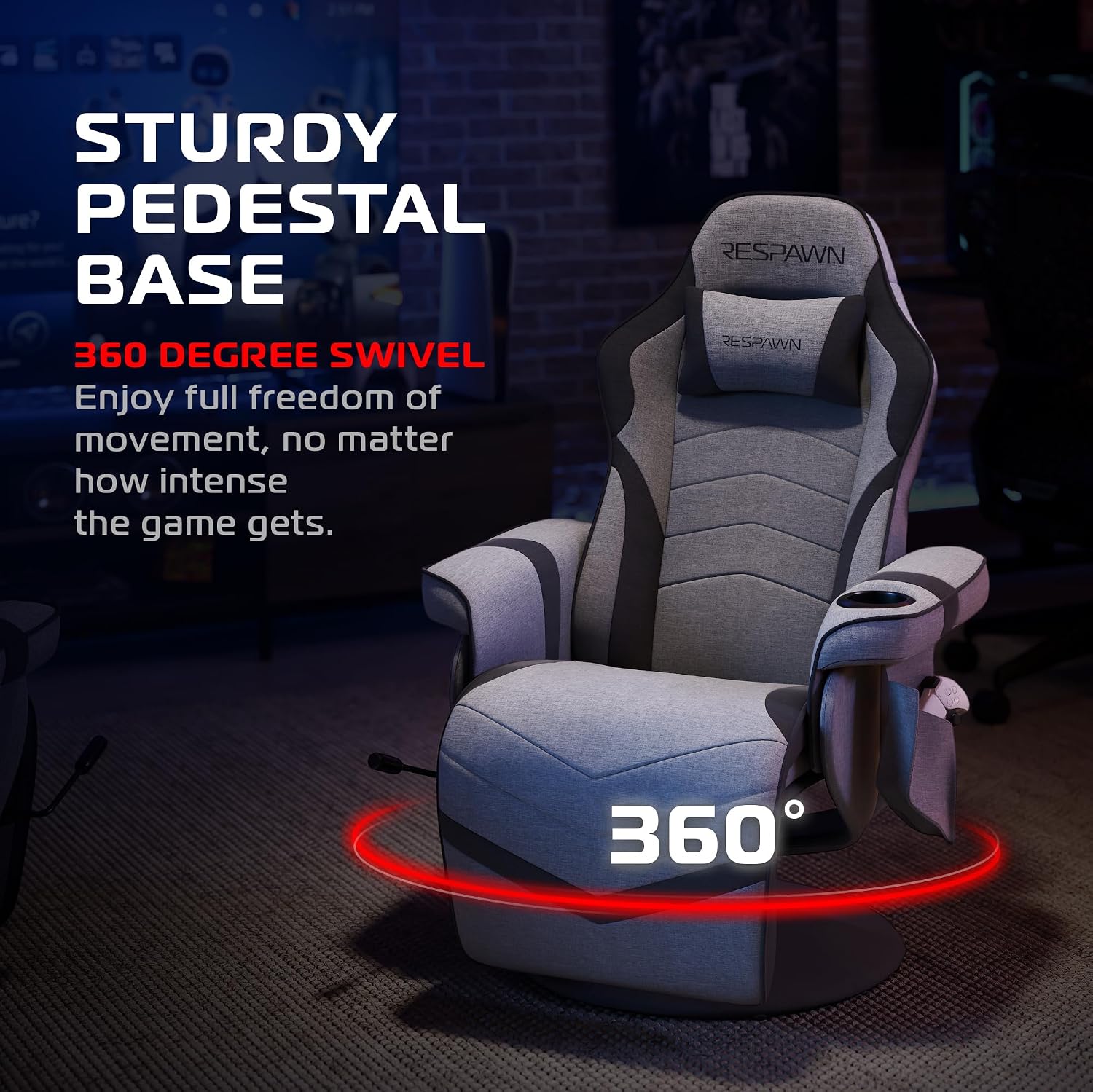 RESPAWN 900 Gaming Recliner Chair with Footrest, Cup Holder and Swivel | Ergonomic gaming recliner with footrest, cup holder, lumbar support, 135° recline & 360° swivel for console gaming