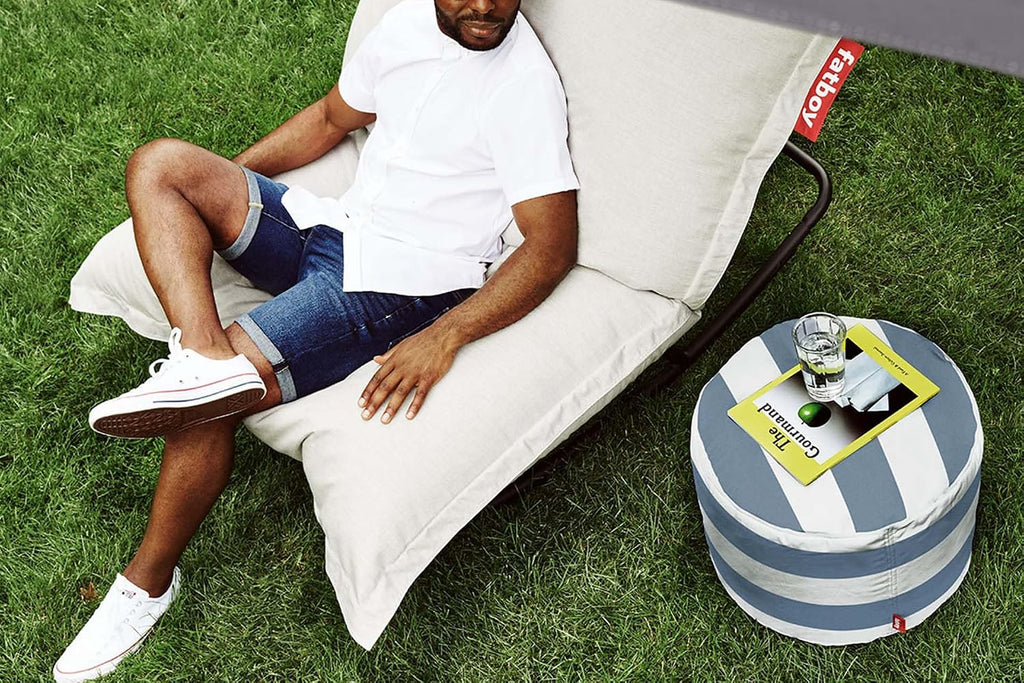 Fatboy Point Outdoor Pouf Ottoman, Stripe Ocean Blue