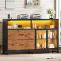 SEDETA 59" Filing Cabinet with Lock Drawers fits Legal Size for Home Office | Rustic Brown Lateral 2 Drawers File Cabinet with Acrylic Display Cabinet, Power Strip, Printer Stand with Storage Shelves