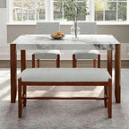 Merax 4 Piece Dining Table Set, Faux Marble Table and 2 Upholstered Chairs 1 Bench, 4 Person Dinette Set for Kitchen, Dining Room, Space-Saving, Beige