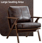 INZOY Mid-Century Modern Accent Chair with Wood Frame Set of 2, PU Leather Living Room Chair and Soft Thick Padded Armchair for Living Room Bedroom Reception with Removable Upholstered Cushions, Brown