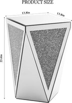 IKIFLY Mirrored Nightstand with Large Square Tabletop, Silver End Table with Crushed Diamonds, Modern Accent Beside Table for Living Room, Bedroom and Office