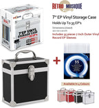 Aluminium 7" Vinyl Record EP Storage Case Holds up to 35 EPs (in PVC Sleeves) includes 35 Vinyl Record Outer Sleeves, Black, Retro Chic
