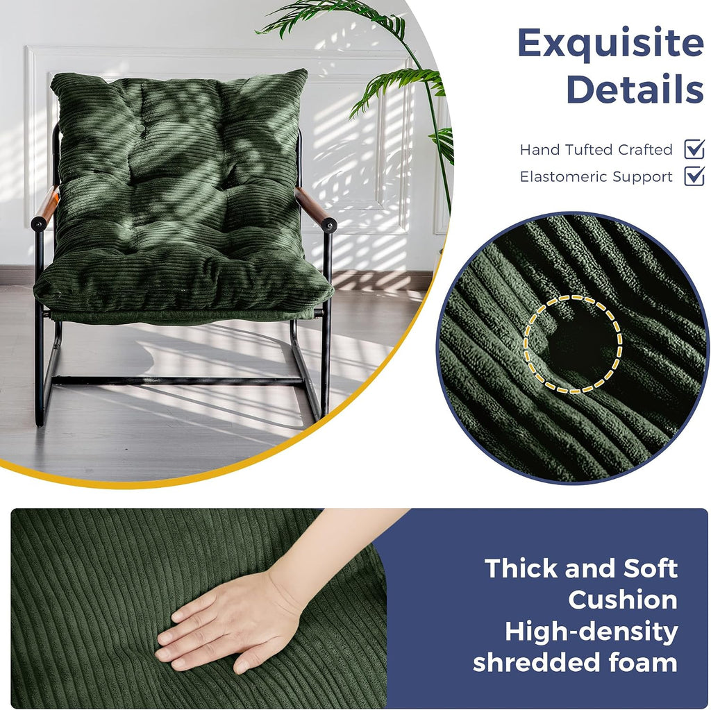 MAXYOYO Modern Accent Chair, Comfy Living Room Chair with Metal Frame | Accent Chair Upholstered Armchair with Soft Cushion for Bedroom Balcony Lounge Reading Room, Dark Green