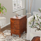 Solid Wood End Table with 3 Drawers, Cherry Red American Style Beside Table with Slide-Out Coffee Tray, Sofa Chair Side Table Nightstand for Living Room Bedroom, Rustic Wood Grain Accent Table 1569MG