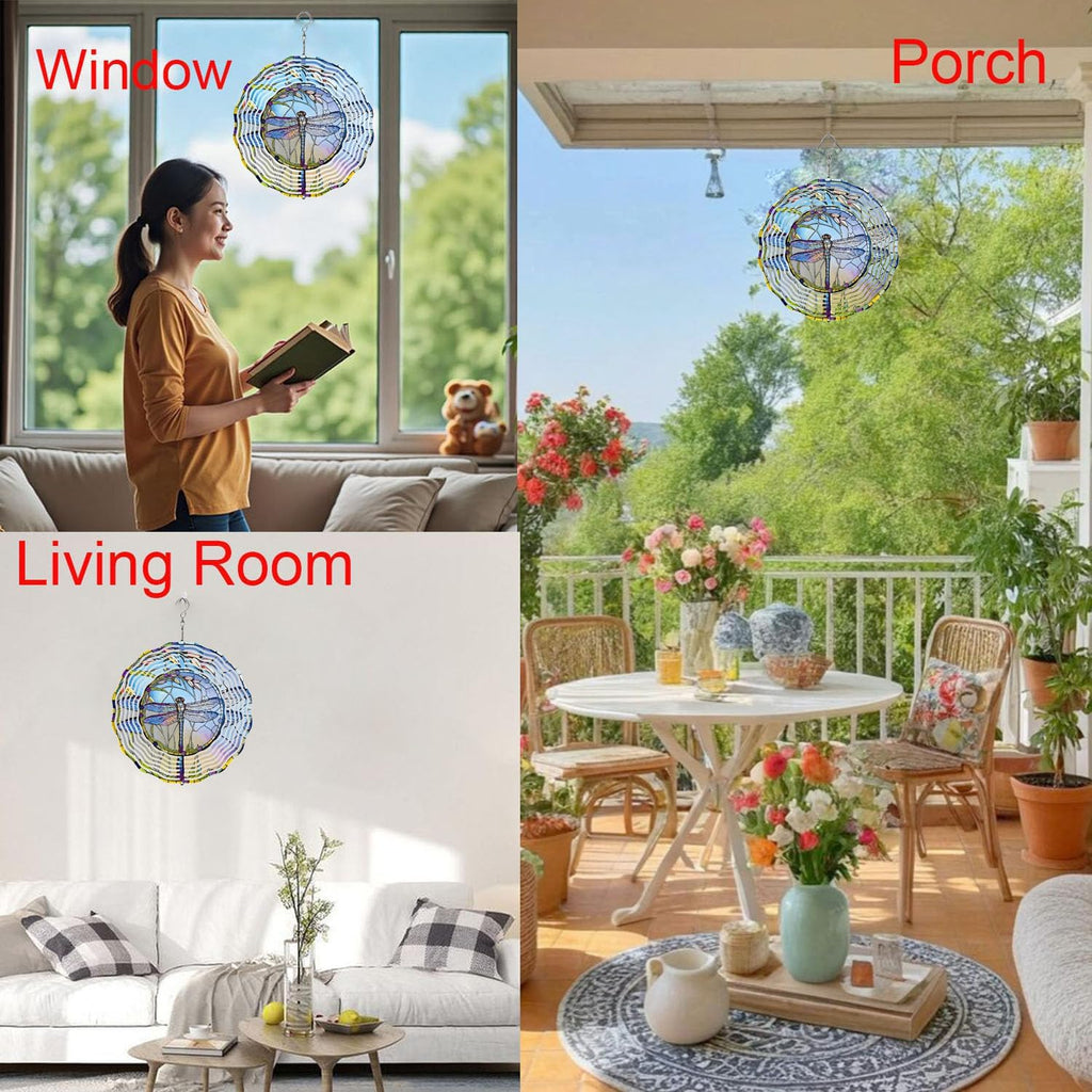 Dragonfly Metal Wind Spinners Outdoor, 3D Hanging Garden Decor for Women Mom Grandma, 25cm/ 9.84in 3D Wind Spinners for Garden Decor for Patio,Yard,Outdoor