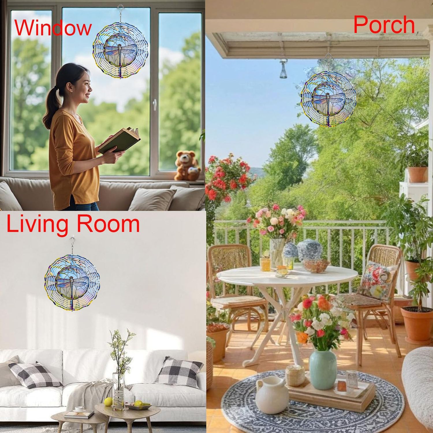 Dragonfly Metal Wind Spinners Outdoor, 3D Hanging Garden Decor for Women Mom Grandma, 25cm/ 9.84in 3D Wind Spinners for Garden Decor for Patio,Yard,Outdoor