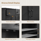usikey 55" Buffet Cabinet with Storage and Drawers, Large Sideboard Buffet Cabinet with Adjustable Shelves and Doors, Modern Coffee Bar for Kitchen, Living Room, Black