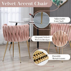 7 Piece Modern Gold Dining Room Set, 63'' Luxury Minimalist Kitchen Table Set, 6 Person Clear Glass Top Rectangle Dinner Set with Pink Woven Dining Chair for Home Large Living Room