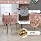 Gold Luxury Round Glass Dining Table Set for 2, 3 Pcs Clear Circle Glass Top Dinner Room Set, 36'' Modern Minimalist Circular Kitchen Table Set, Pink Woven Chair, for Small Place Apartment